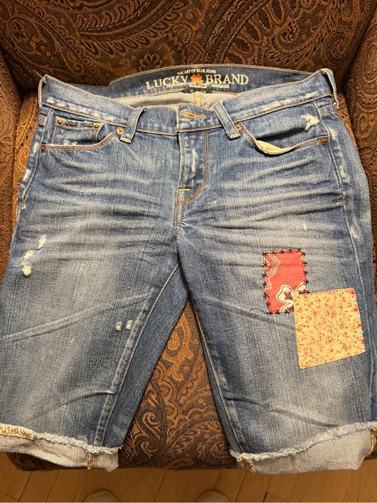 Lucky Brand Pants - Lucky Brand Blue Denim Patchwork Shorts with orange & Floral Accents/Size 6